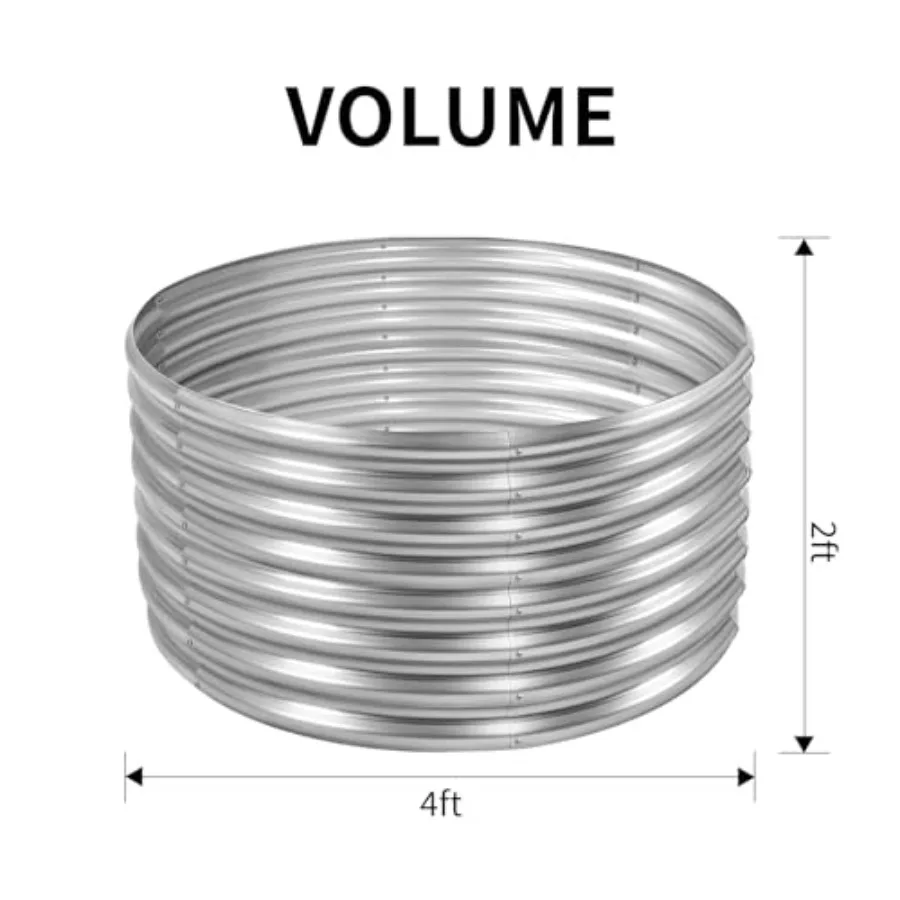 Outdoor gardening vegetables: galvanized steel, silver, 4×4×2ft raised garden bed kit with round clearance design for easy acce