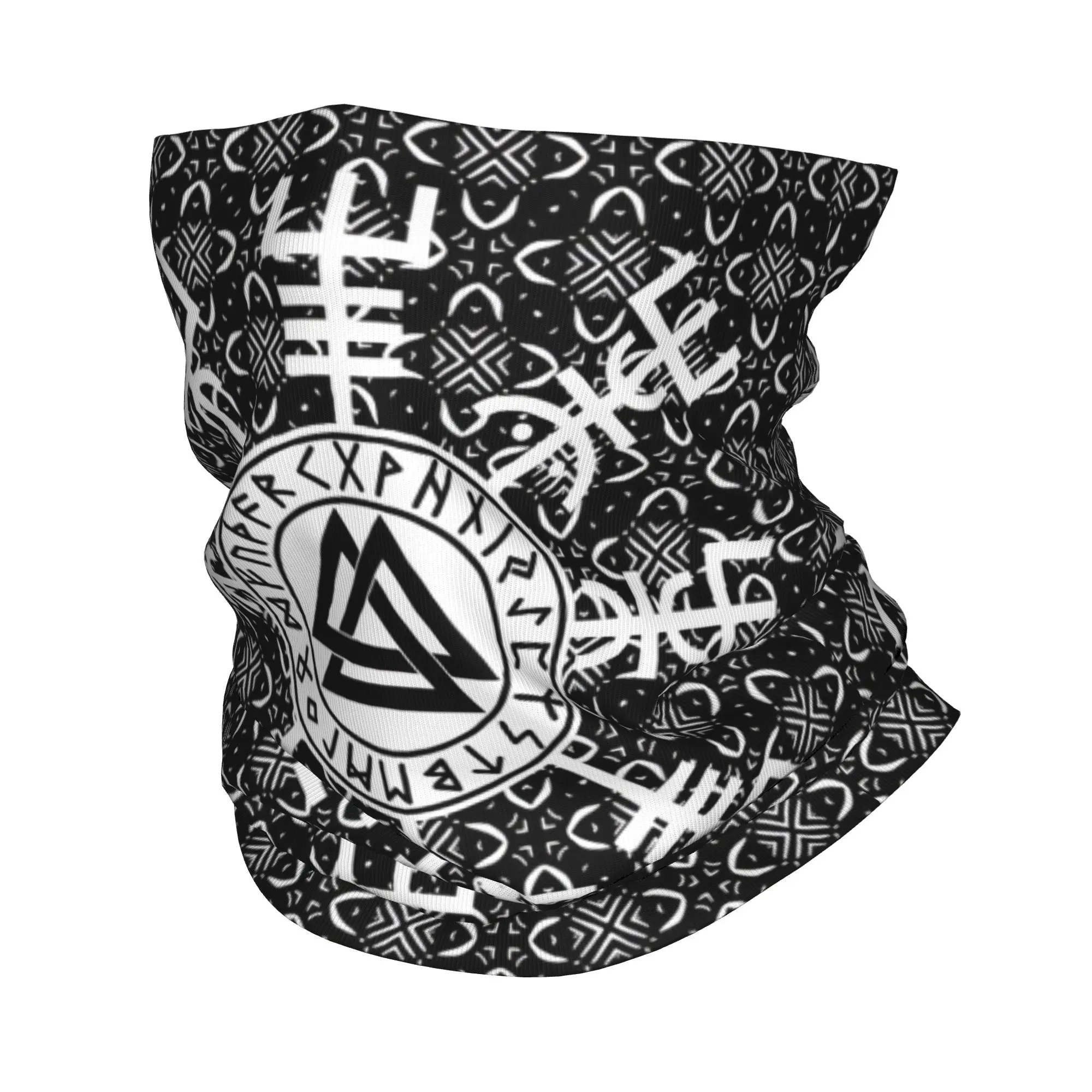 Custom Vegvisir Valknut Symbol Runes Bandana Neck Gaiter Windproof Face Scarf Cover Women Men Headwear Tube Balaclava