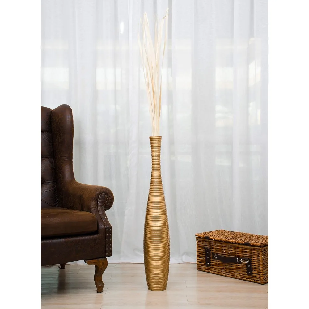 34 Tall Wooden Floor Vase for Home Decor - Ideal for Fake Plants & Pampas Grass