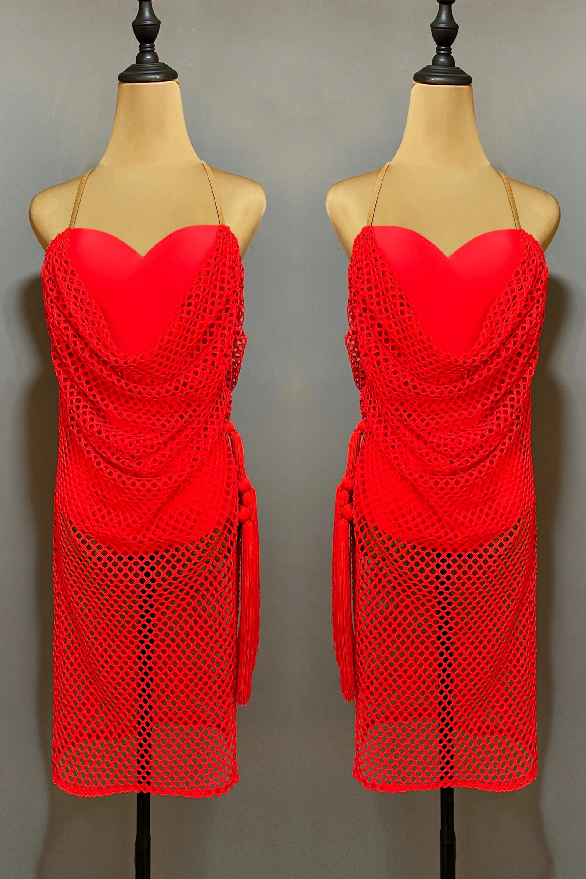 Vestido de competición de baile latino rojo para mujer, traje de actuación de Rumba, Tango, vestido de baile latino para adultos, vestido de flecos de Red Sexy, JL5609