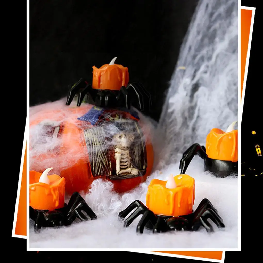 Luces de vela electrónicas LED con forma de araña ulada, Faro de calavera de marca, decoraciones de Halloween, 12 piezas, 100