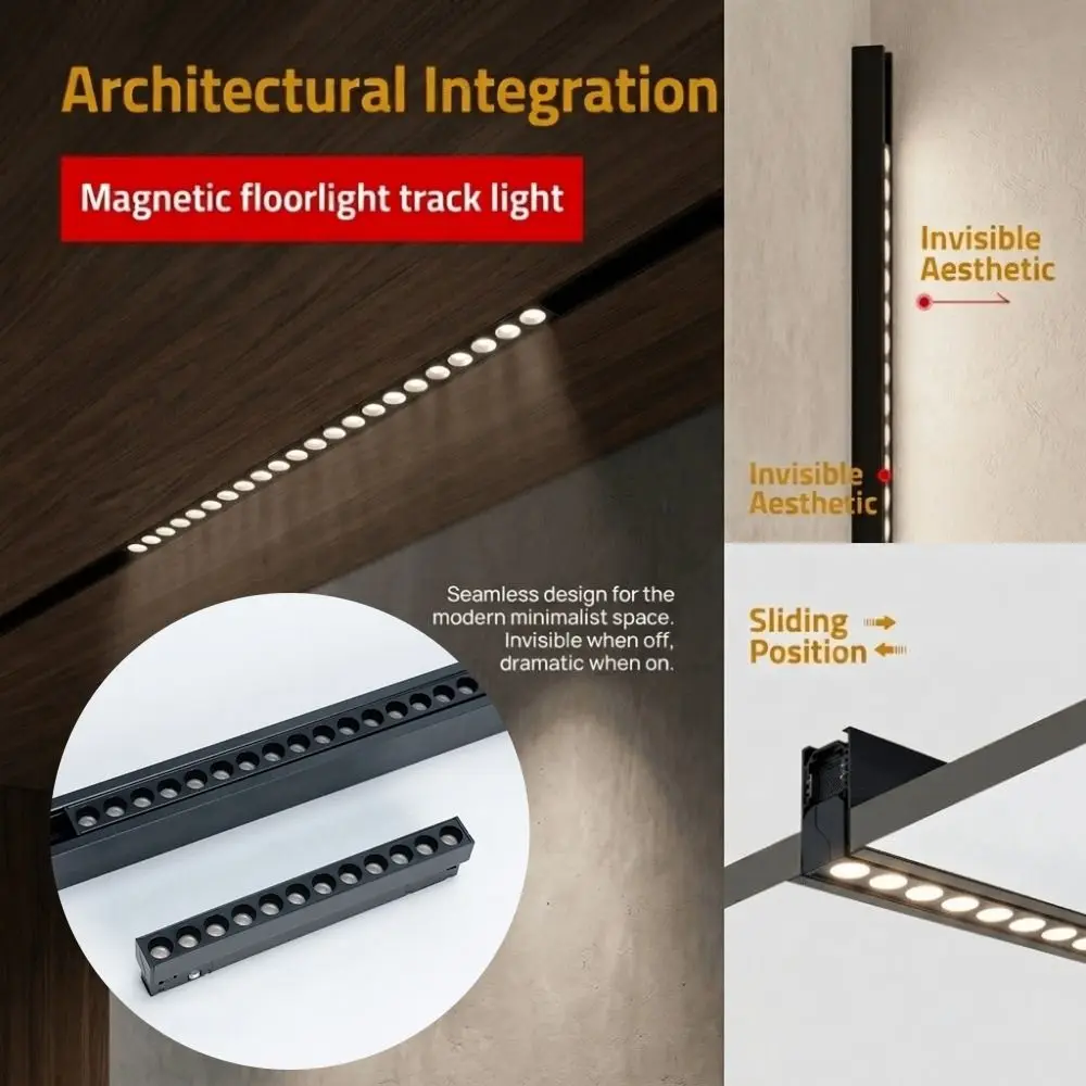 

48V Intelligent Magnetic Grille Light Track Light Dimmable Linear Grille Light Recessed Rectangle Guide Lamp