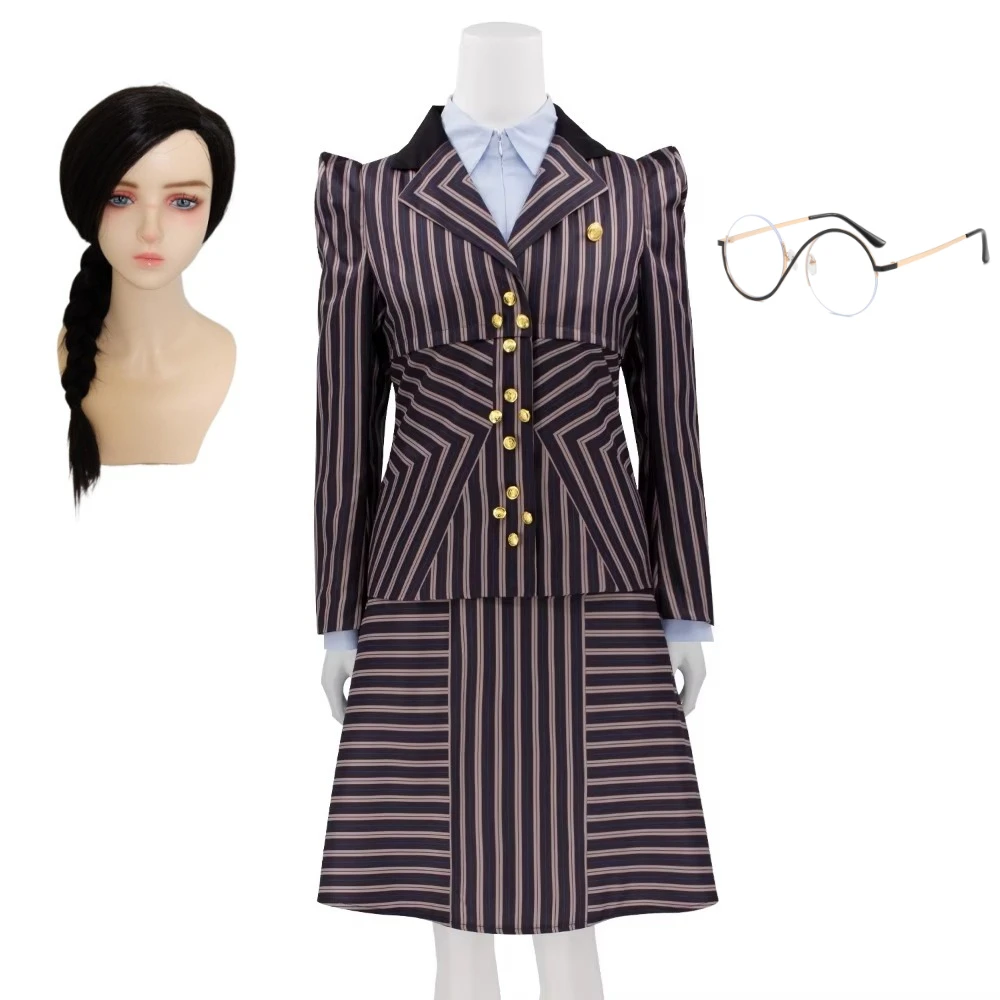 

Movie Wicked Elphaba Cosplay Costume Witches Shirt Dress Stripe Suits for Women Sets Halloween Carnival Party Clothes Roleplay