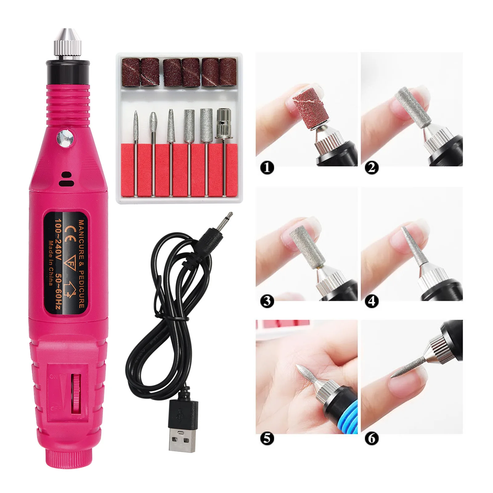 Kit manicure con trapano elettrico per unghie e lampada per unghie a LED USB Set di lime per unghie portatili per salone e lucidatura delle unghie in gel domestico