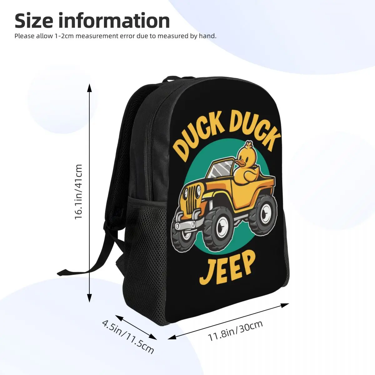 Niestandardowe plecaki Duck Duck Jeeps dla mężczyzn, kobiet, studentów szkół średnich Bookbag pasuje do 15-calowych toreb na laptopa