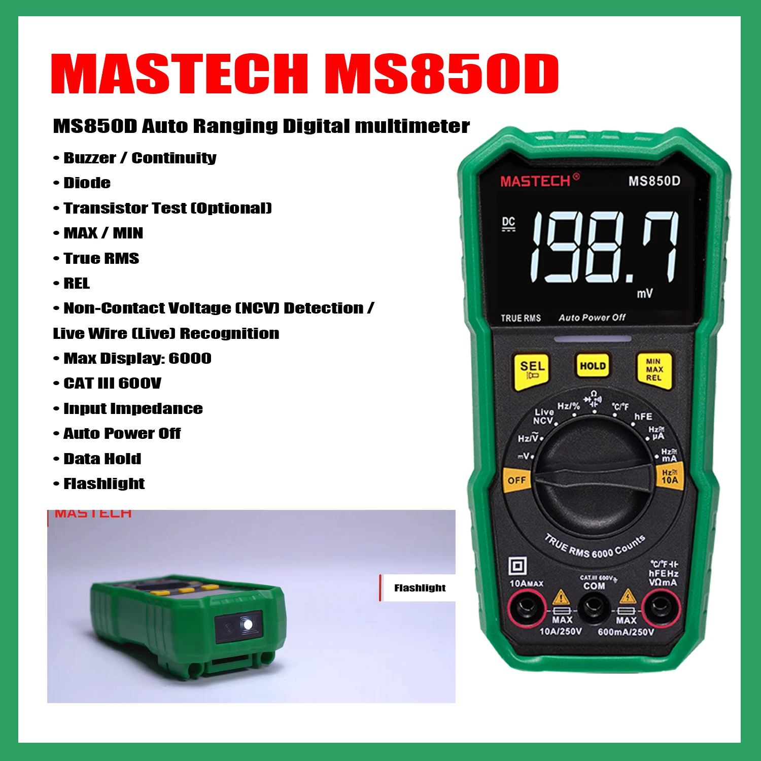 Imagem -04 - Mastech-medidor Multímetro Digital Auto ac dc Votage Tester Ohm Amperímetro Atual Ferramenta Detector True Rms Ms850a Ms850b Ms830c Ms830d