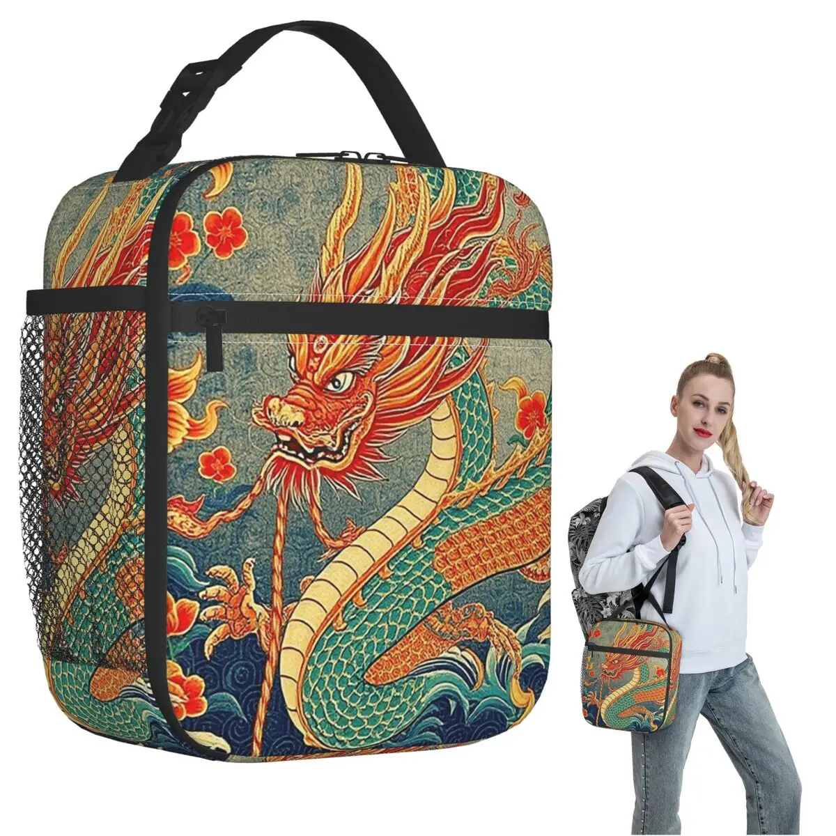 Chinese Dragon Asian Oriental Style Art Insulated Lunch Bag for Women Children Portable Food Boxes Thermal Lunch Box Tote