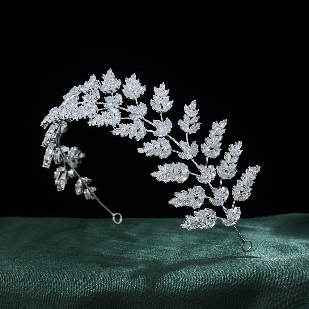 

Cubic Zirconia Wedding Headdress For Bride Headband Leaf Luxury Bridal Tiaras Crowns Hair Piece Prom Party Hair Jewelry Hairband