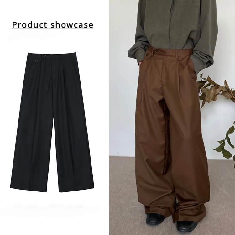 Korean retro drape suit trousers ins Japanese style loose wide leg straight floor mopping casual pants men and women y2k trendy