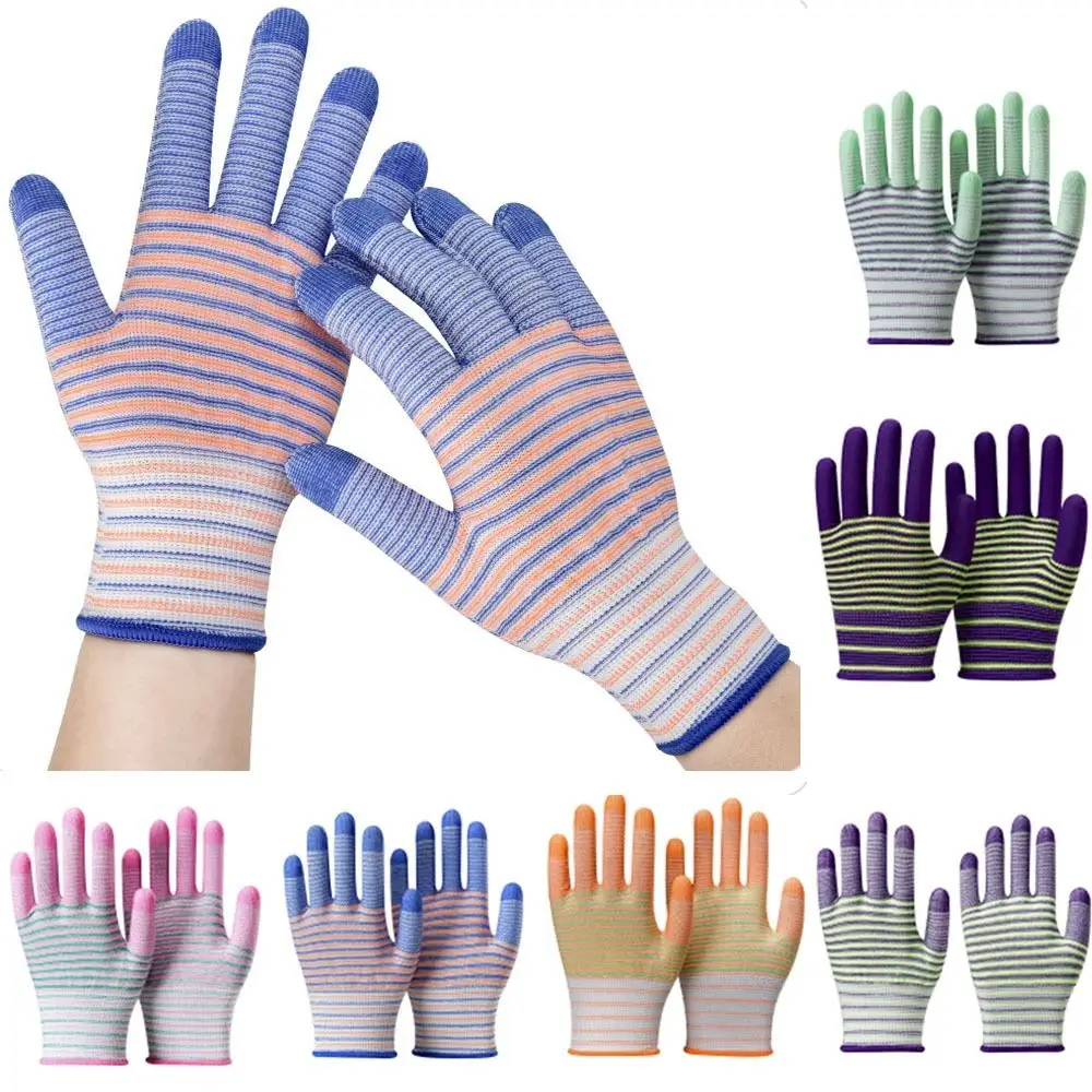 1 Pair Wearable Nylon Work Gloves Non-slip Breathable Industrial Gloves Anti-Static Striped Construction