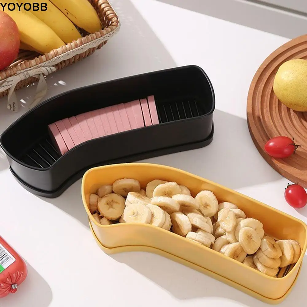 Rebanador de plátano seguro portátil, cortador Manual de plátano que ahorra trabajo, herramientas de corte de plástico, cortador de salchichas y jamón, aparatos para queso