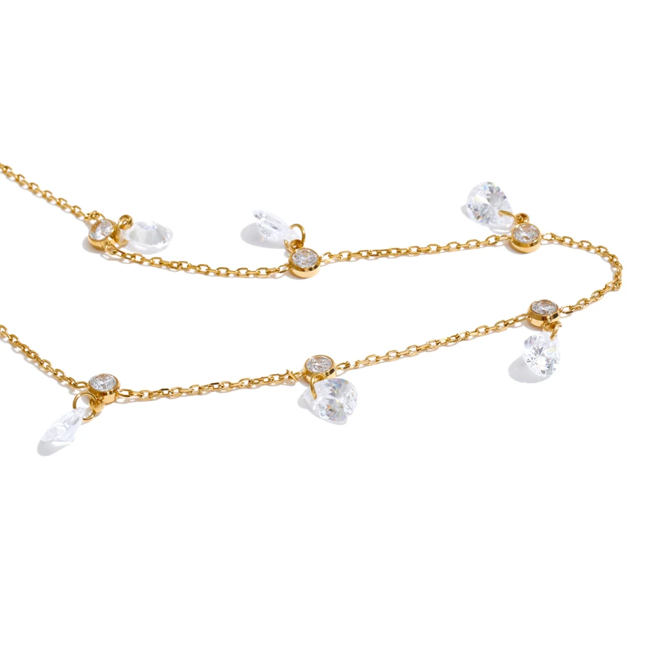 Yhpup Edelstahl-Kettenhalskette mit Tropfenförmigem CZ Zirkonia-Anhänger, Eleganter Luxusschmuck, Gala-Geschenk – Detail 3