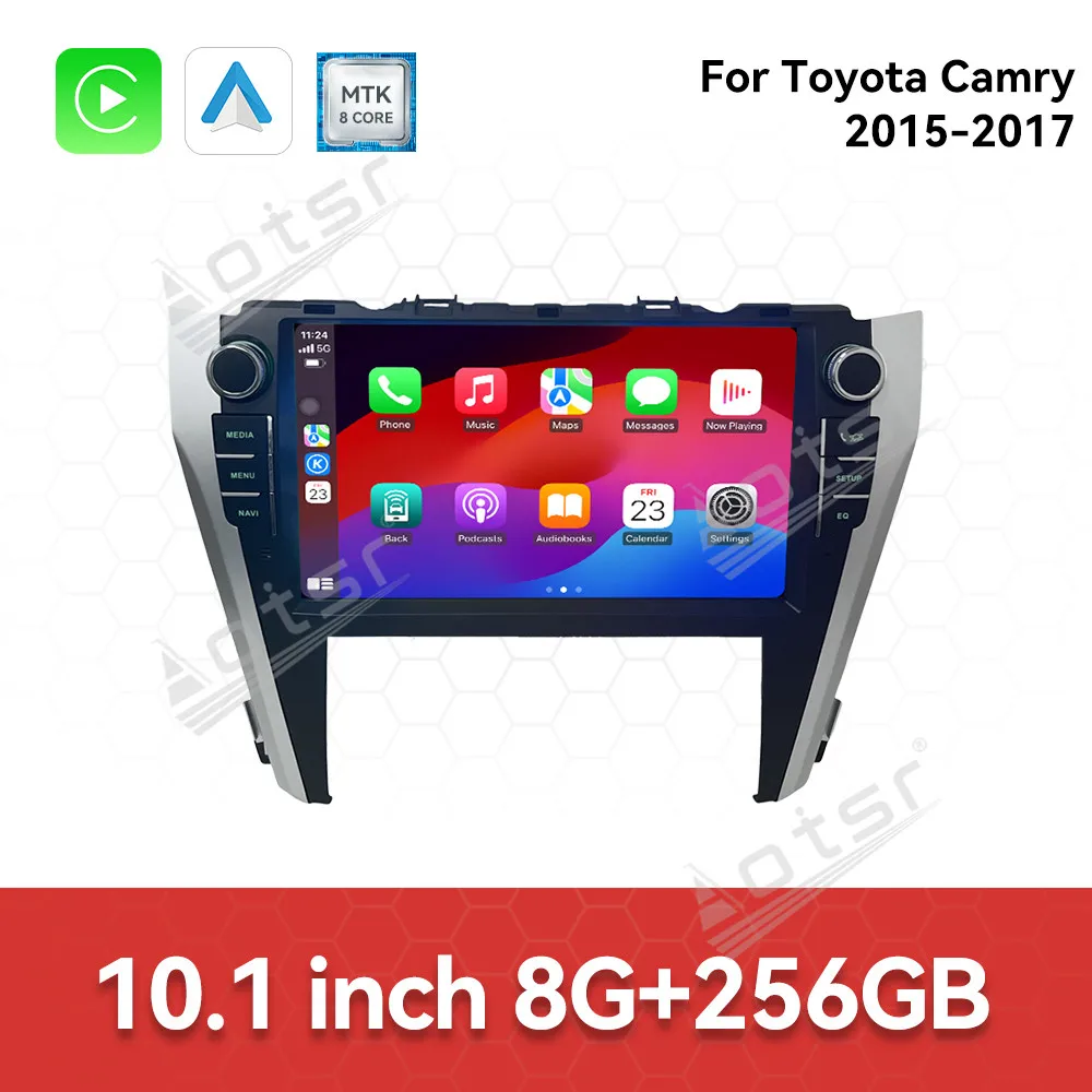 Aotsr 10.1 Inch CarPlay QLED Car Radio Android 14.0 For Toyota Camry 2015-2017 HD Screen GPS Navigation Stereo Multimedia Player