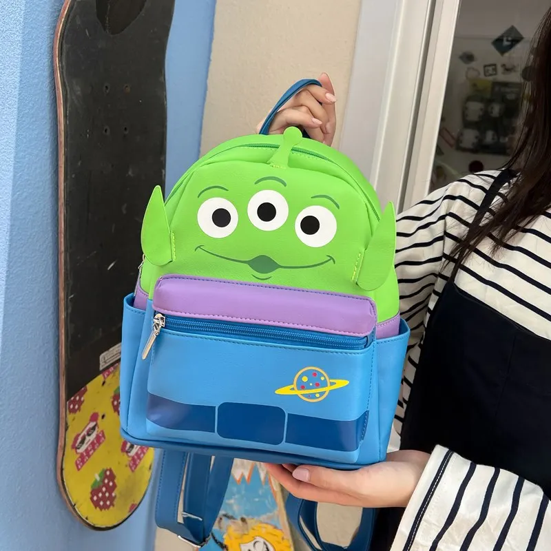 Disney Anime Toy Story Alien Schoolbag Cute Backpack Shoulder Bag Cartoon Creative PU Bag Student Birthday Gift