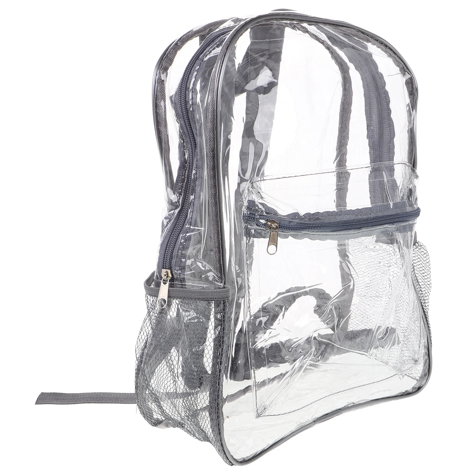 

Waterproof Transparent Backpack Light Gray PVC Large Clear School Bag Adjustable Straps See Through Bookbag for Students