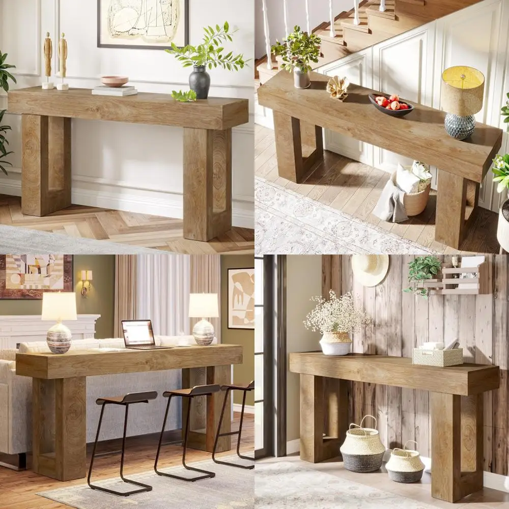 63-Inch Farmhouse Style Rectangular Console Table for Sofa Back, Wooden Entryway Furniture