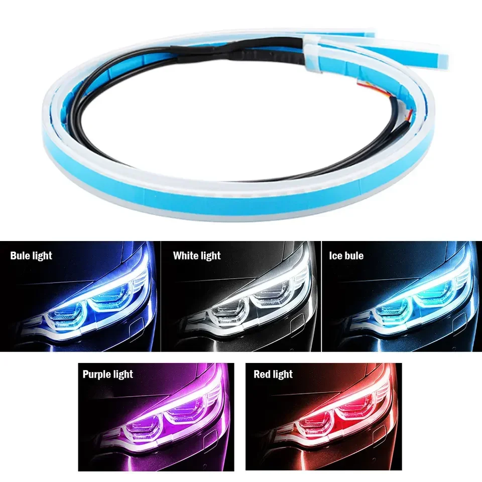 Ultra-thin Car LED Strip Headlight Car Daytime Running Light Flexible White Turn Signal Yellow Brake Flow Lights Guide Light