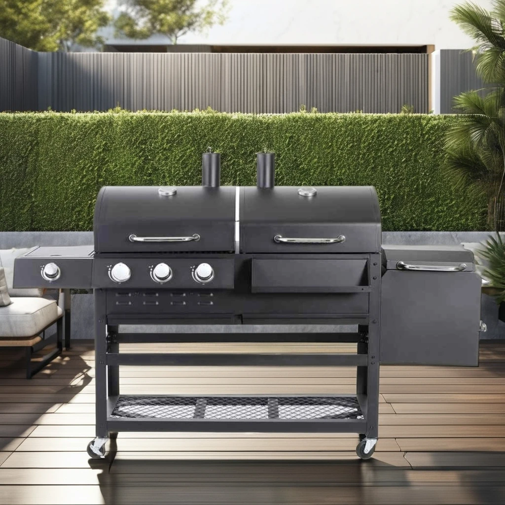 Multifunctional Commercial Charcoal BBQ Family Combo Grill Steel  Fuel Powder Coated Finish Ultimate Outdoor Cooking