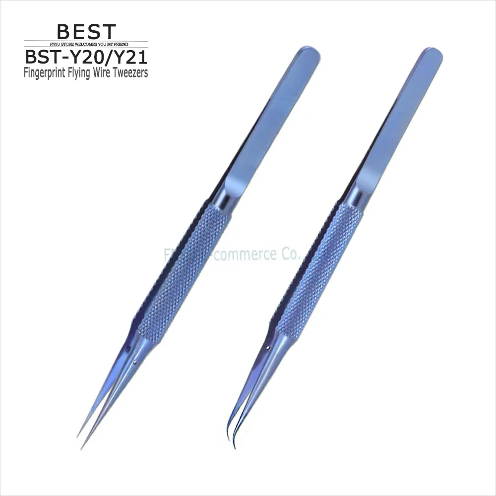 

Titanium Alloy Tweezers BEST Y20 Pointed Y21 Curved Blue Fingerprint Flying Wire Fixture for Phone Repair Anti Magnetic Tweezers