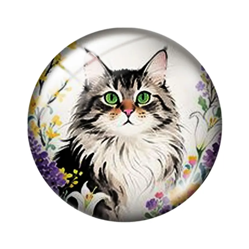 Ink painting of cute cats 12/18/20/25mm glass cabochon  bracelet pendant rings for jewelry demo earrings back Making findings