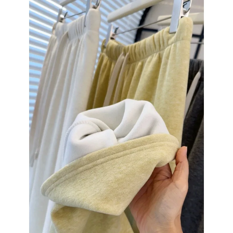 2025 nouveau décontracté solide femmes pantalon goutte sensation élasticité ample jambe droite pantalon automne hiver taille élastique cordon pantalon