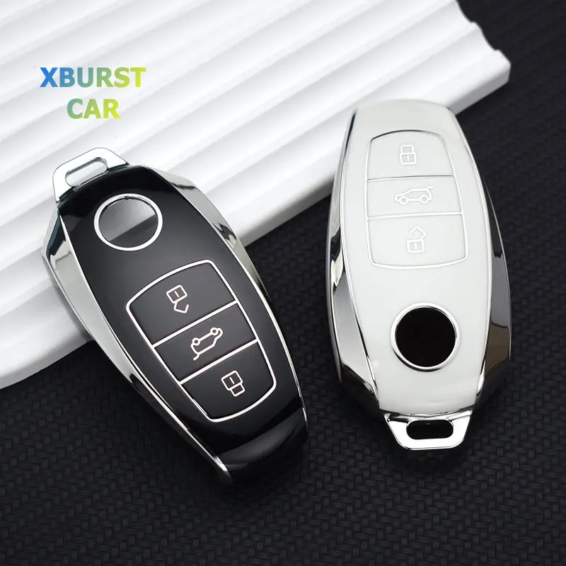 Shell Fob Holder Keychain For VW Volkswagen Touareg 2017 2018 2019 2020 2021 Soft TPU Car Key Cover Case Protector Accessories