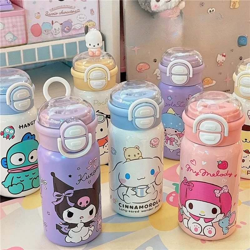 

Sanrio Kuromi Thermos Mug My Melody Cinnamoroll Stainless Steel Leak-Proof Vacuum Flask with Straw Cartoon Pochacco Water Bottle