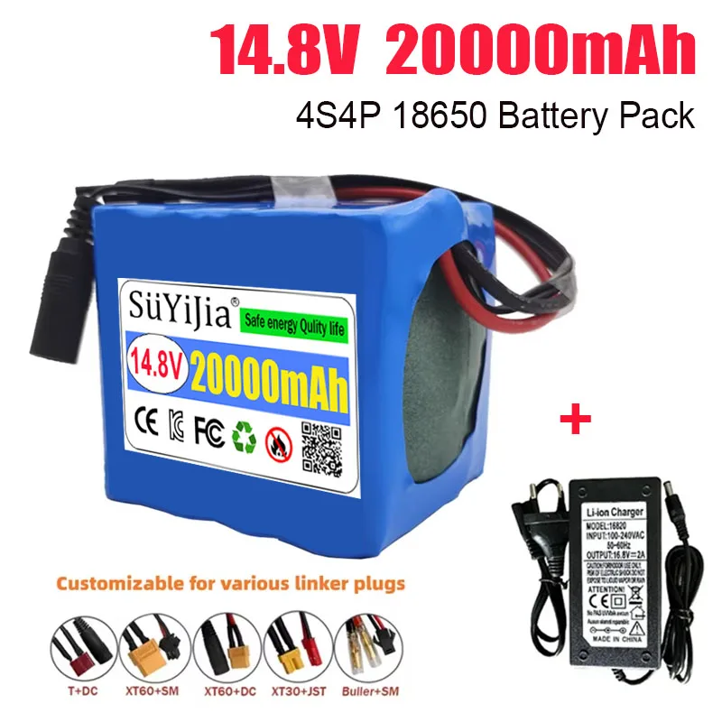 4S4P 14.8V(16.8V) 20000mAh 18650 Li-iom Battery Pack with BMS for Night Fishing Lamp Heater Miner's Lamp Amplifier Etc 14Ah