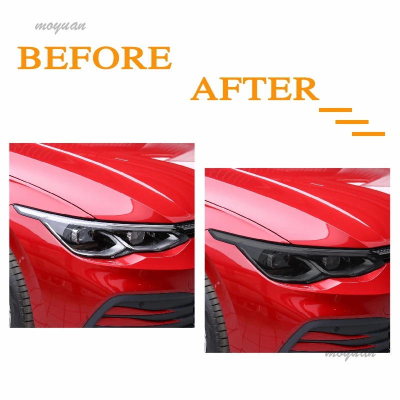 2PCS Car Headlights Protective Tint Film Smoke Black Transparent TPU Sticker For Volkswagen VW Golf 8 MK8 R Line GTI 2020 2021 - view 3