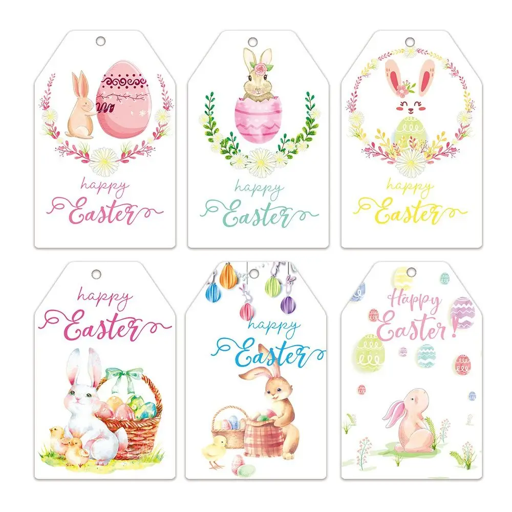 60PCS Paper Easter Paper Tags with Ropes Easter Rabbit Hang Labels DIY Packaging Egg Wrapping Card Tag Happy Easter Day