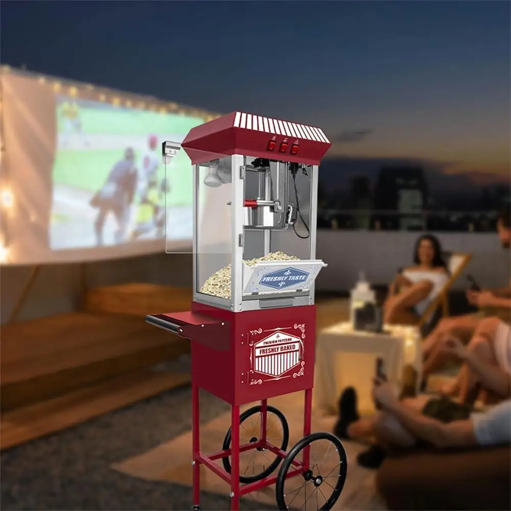 Máquina de palomitas de maíz comercial con carrito, agitador automático, fabricante de palomitas de maíz para cine, 800W, alta calidad, duradero, para fiestas y eventos
