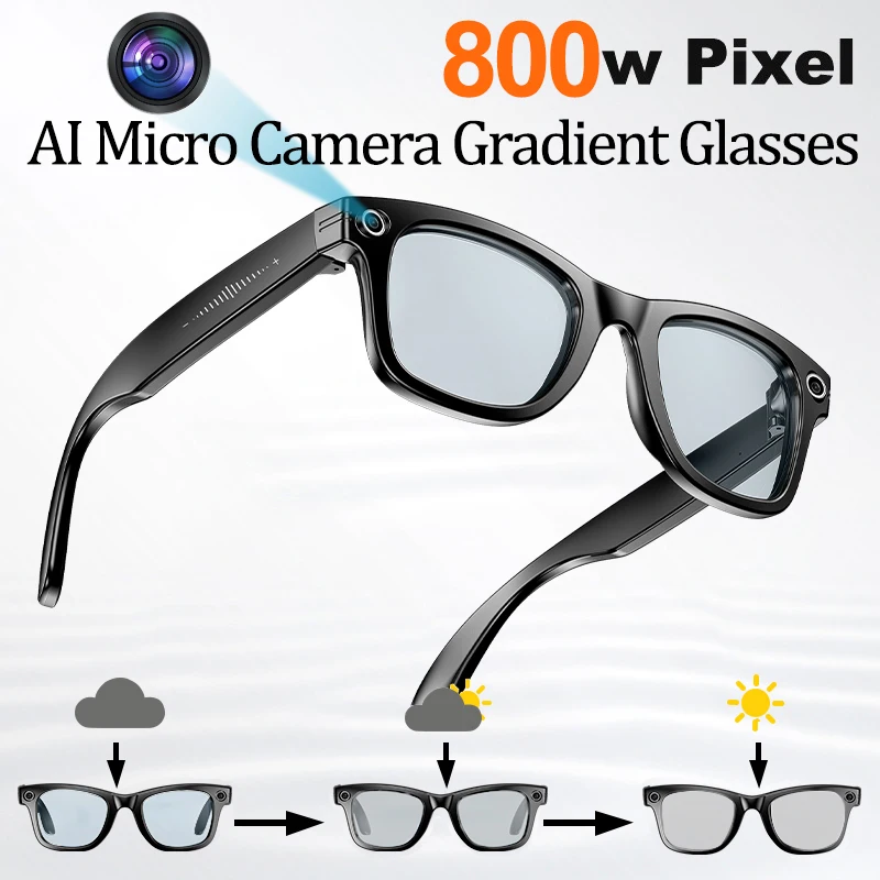 

LIGE AI Smart Glasses Camera Color Change Lenses Touch Sport Sunglasses Bluetooth Call Music Video Recording Anti-blue Glasses