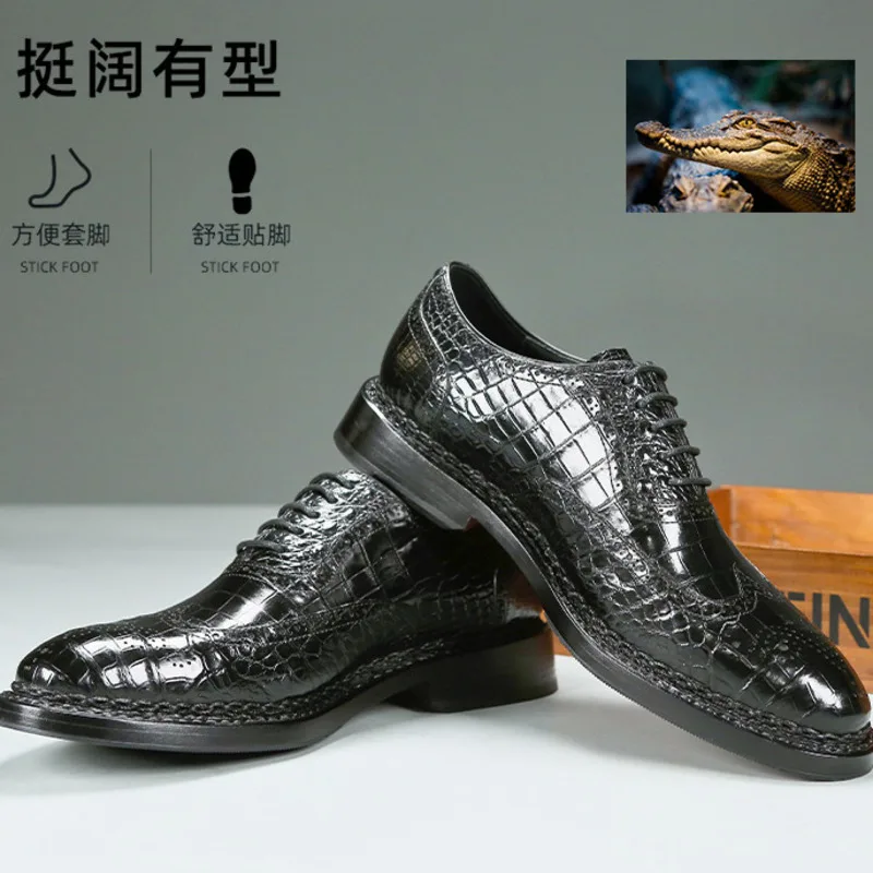 Sewn Handmade Genuine Outsole Men Carved Formal Business Leather Boots Boat Men Loafers Male Shoes Adult Crocodile Leather Shoes