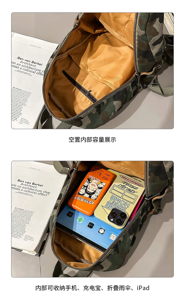 Japanese Streetwear Girls Backpack - Water-Resistant Camo & Leopard Print, Student Commuter Rucksack for Travel & School
