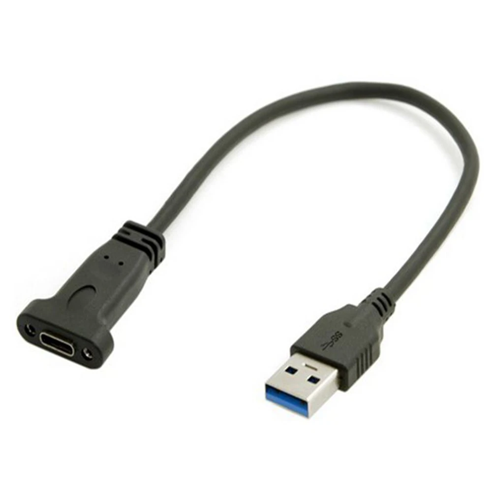 0.2 M USB 3.0 A Plug to USB 3.1 Type-C Type C USB-C Female HDD charge data connection cable 20cm with Panel Mount Screw Hole