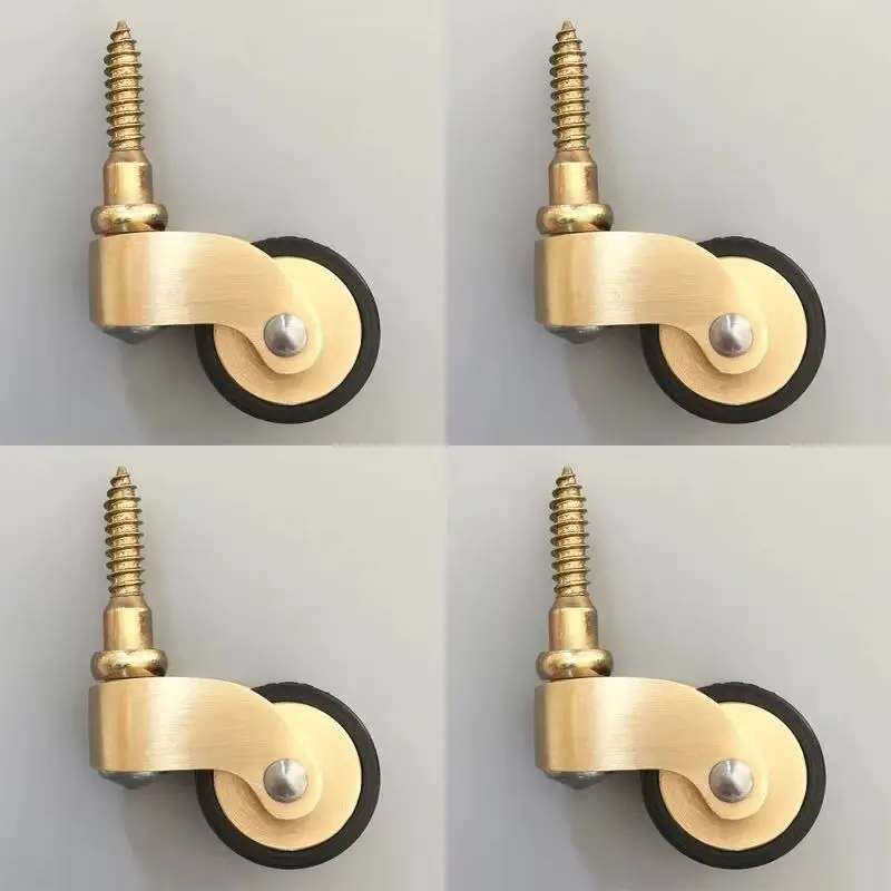 4PCS 1'' Solid Brass Casters 360° Rotary Table Chair Couch Castors Rubber Silent Wheels more care for Floor Furniture Rollers