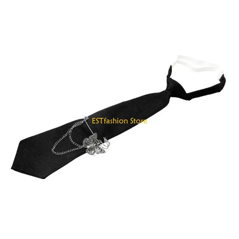 y5gc student pre inied inies inies preepy look butterfly pin metal chain dark tie tie cravat intage vintage explication