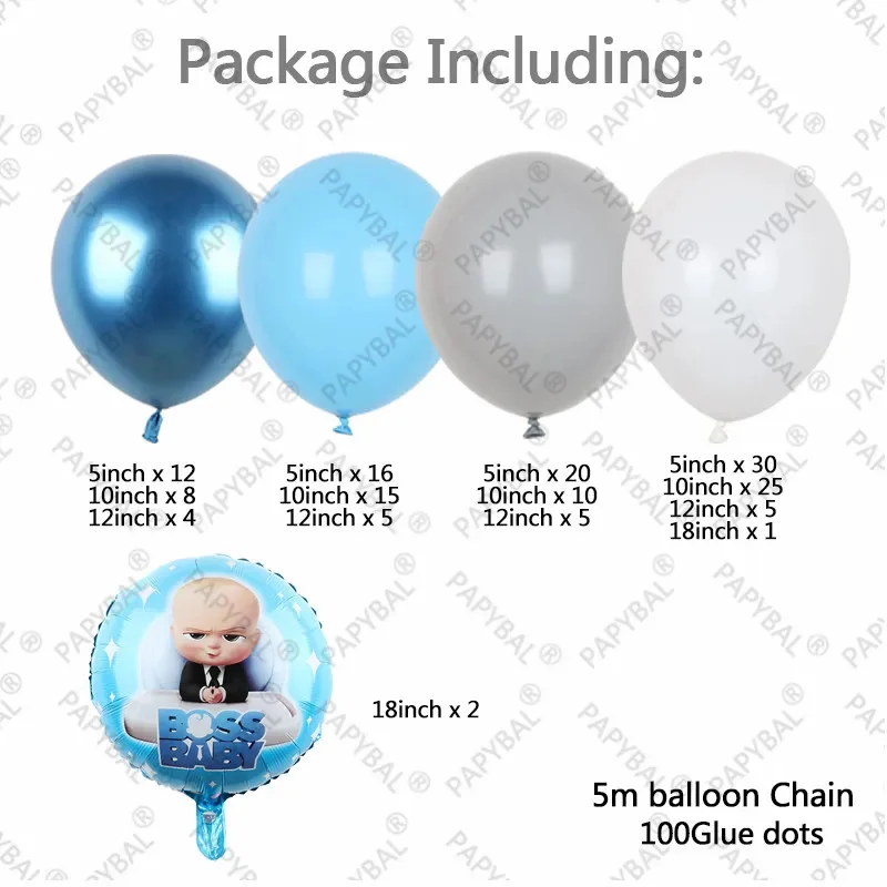 1set White Blue Latex Ball Boss Baby Theme Balloons Arch Garland Kit Set For Kids Baby Shower Birthday Party Decoration Globos