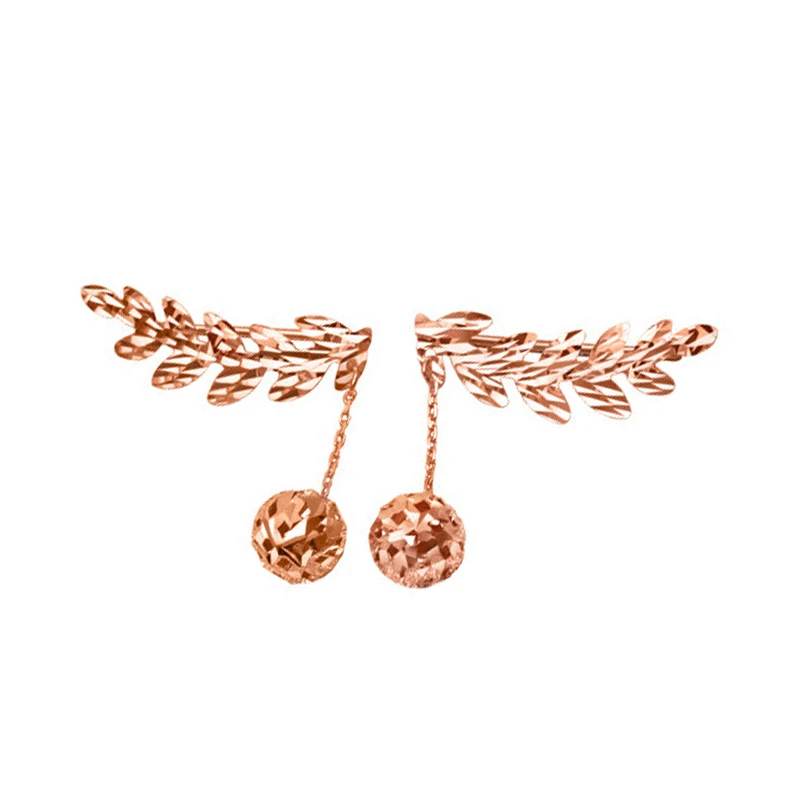 585 purple gold romantic foliage ear studs 14K rose gold geometric round bead sweet drop earrings for women wedding high jewelry