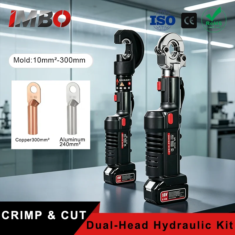 Cordless Hydraulic Crimping Kit 12T 18V Battery with 12 Dies for 6AWG to 800MCM Copper/Aluminum Terminals & Wire Lugs