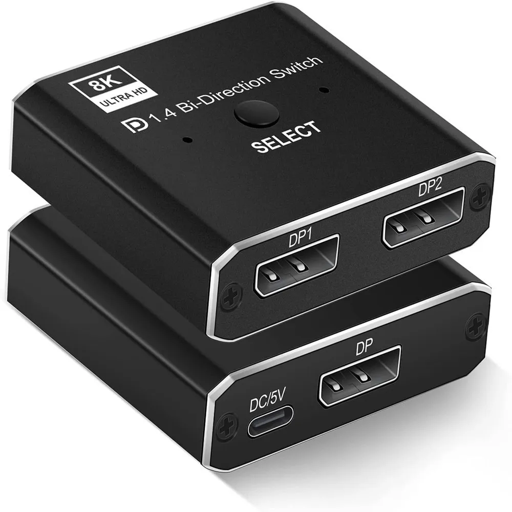 2X1 1X2 Displayport Bi-Direction Switch 8K@60Hz 4K@120Hz Manual DP Bidirectional Switcher 2 in 1 Out for PC Monitor Projector TV