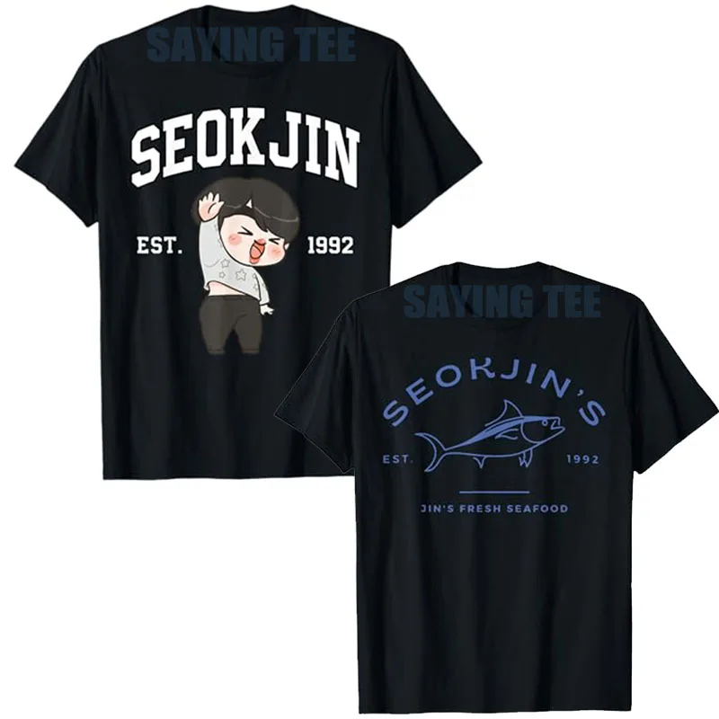 SeokJin EST.1992 Cute Chibi Style Fans Gift T-Shirt Y2k Fresh Seafood Graphic Outfit Women's Fashion Korean Kpop Novelty Tee Top