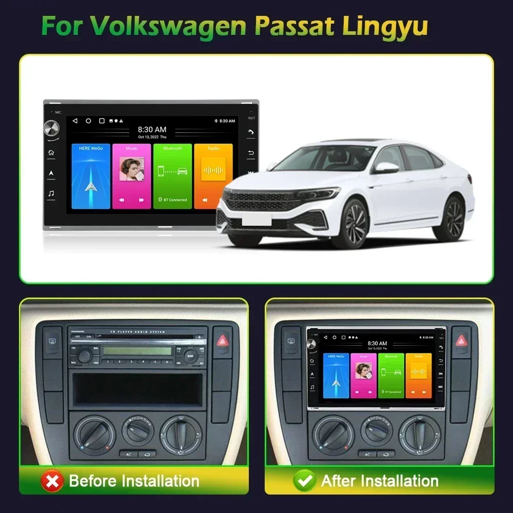 For Volkswagen Passat Lingyu Wireless Carplay 4G Multimedia WiFi Car Radio 2 Din Screen WIFI Android 13 GPS