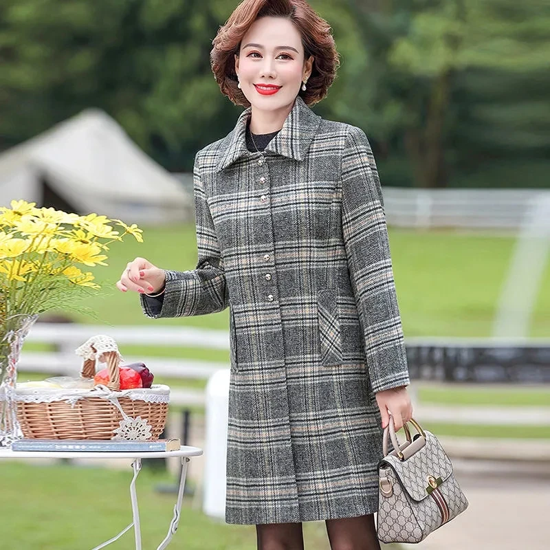 Middle-aged Mother Woolen Coat New Women Spring Autumn Woolen Jacket Female Winter Thicken Woolen Overcoat A604