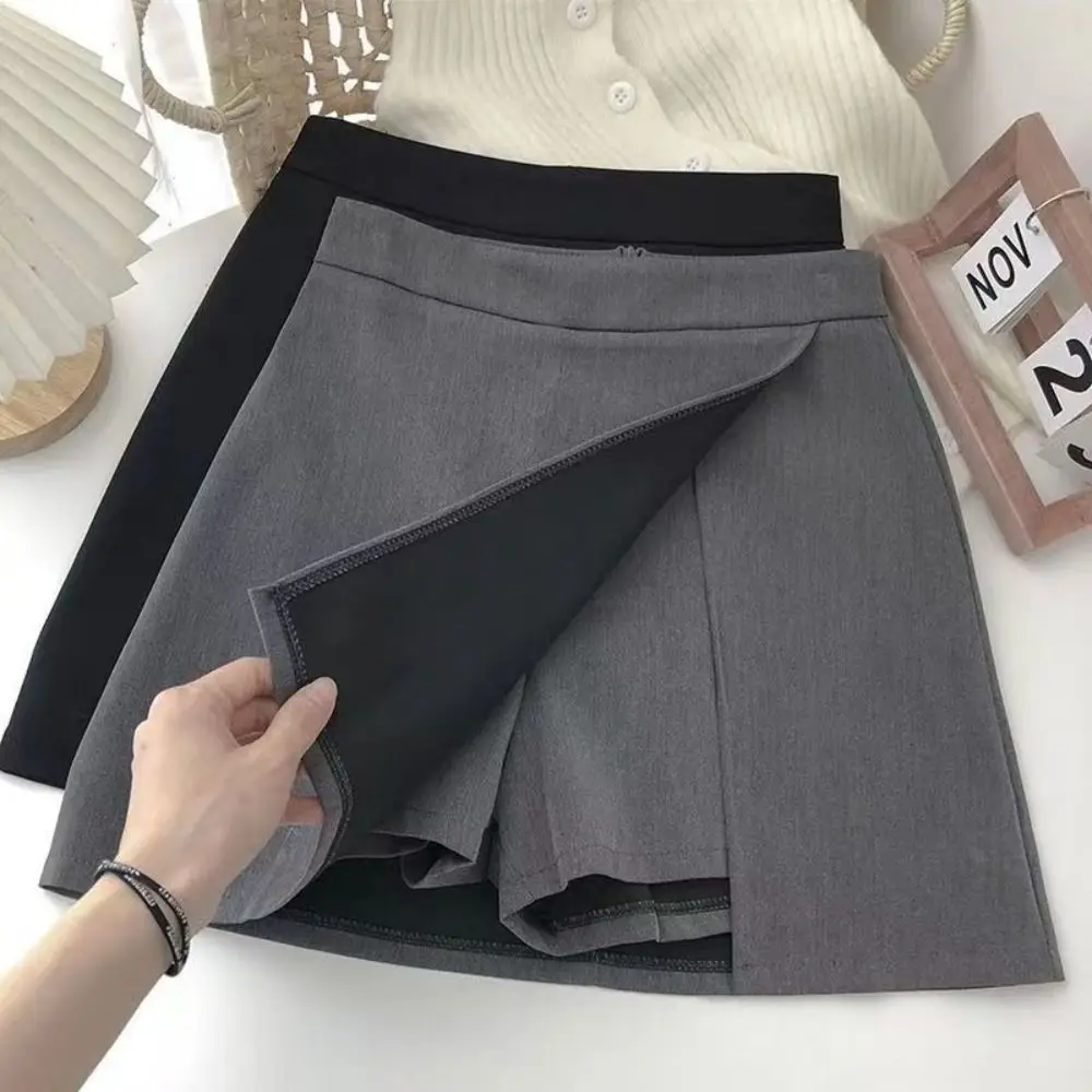 Fashion Black Grey High Waist Skirt Side Zipper Korean Fashion A-Line Skirt Irregular Skirt