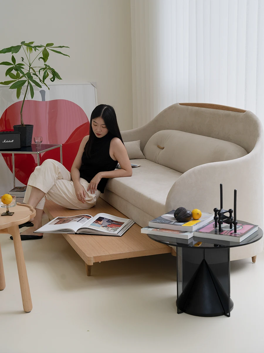 Warm sleep sofa bed small apartment living room bedroom foldable fabric solid wood sofa straight row