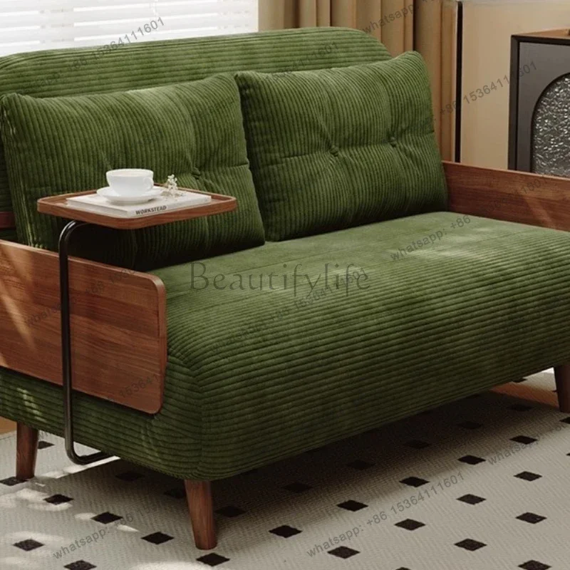LJY foldable retractable sitting sleeping small apartment Furniture lounge multi-functional solid wood thickened corduroy sofa b