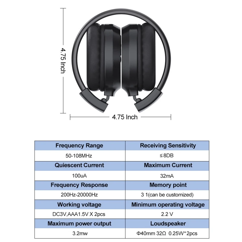 Portable FM Radio Rechargeable Headphone Ear Muffs Foldable Design LCD Display FM Radio Headset Scalable Design