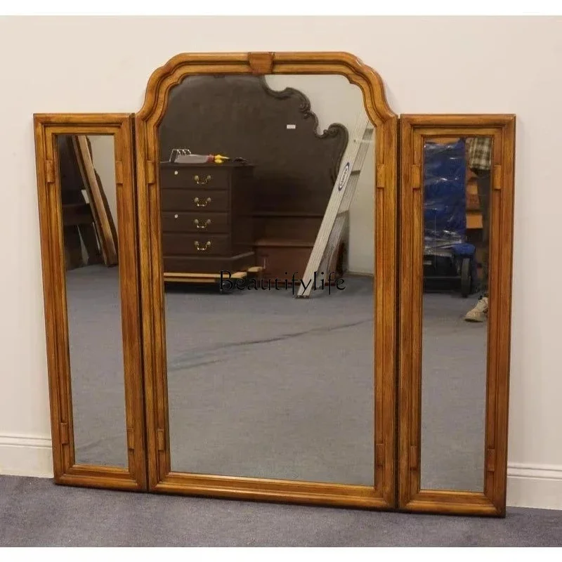 

*FG44French retro three-sided mirror, antique desktop three-fold decorative mirror in the bedroom