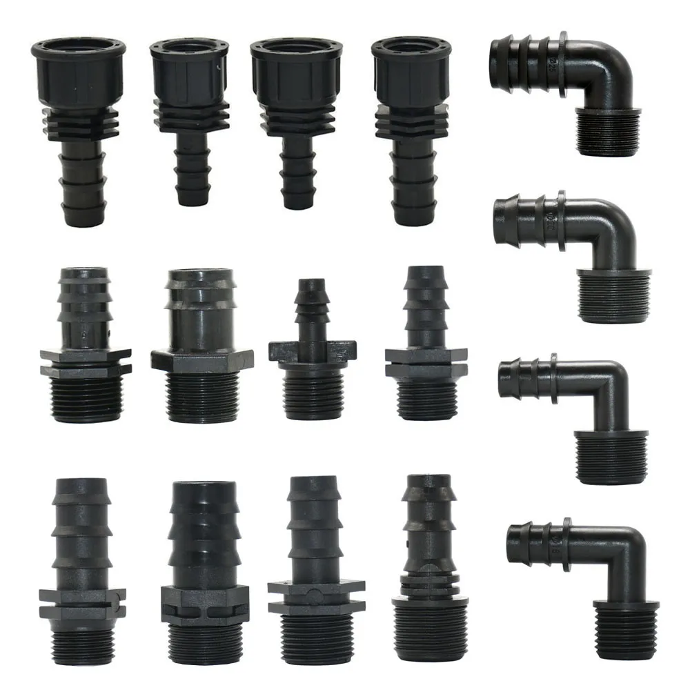 

8/16/20/25/32mm Garden PE Tube Connector 1/2 3/4 1" Thread Hose Elbow Barb Coupler Fitting Farm Irrigation PE Pipe Joint